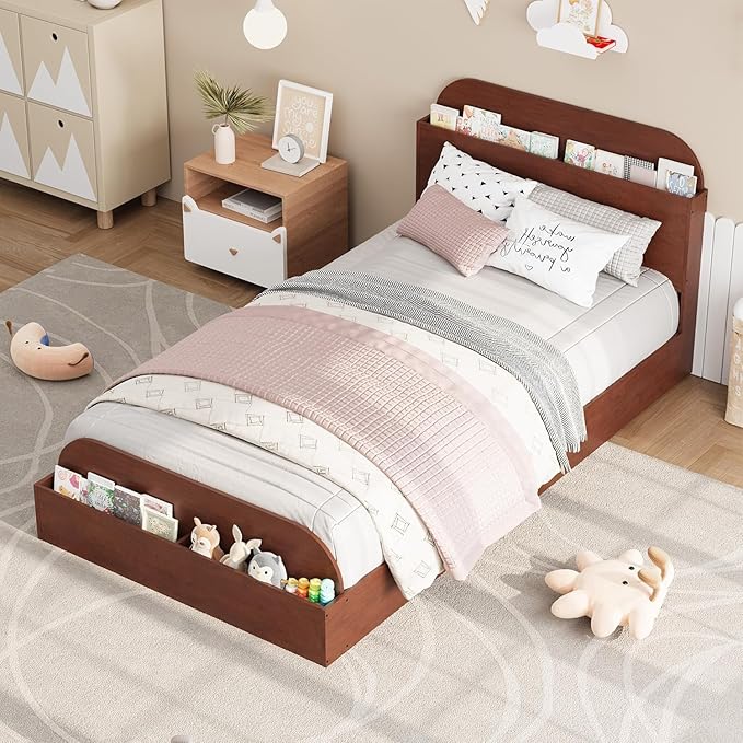Garvee Twin Bed Frame with Headboard & Footboard – Low Platform Kids Bed, Wooden Twin-Floor Design, Noise-Free, No Box Spring Needed, Espresso