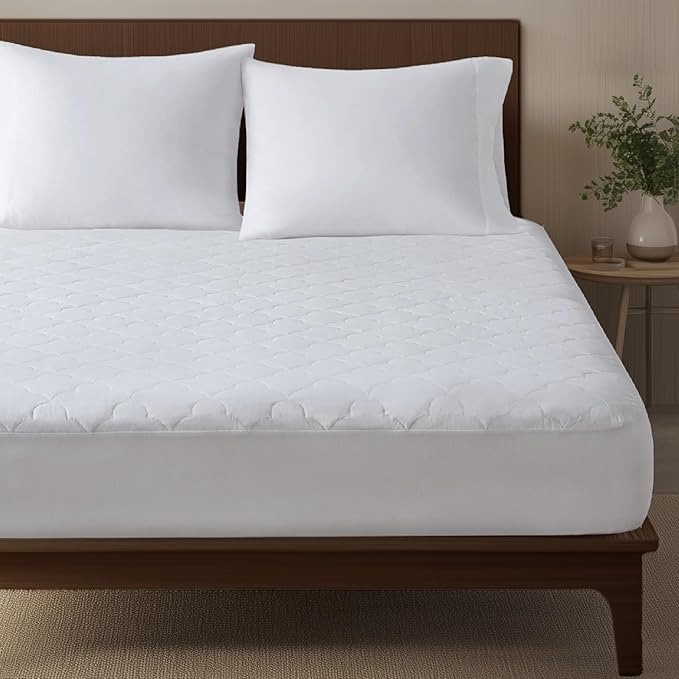 Sleep Philosophy Twin Mattress Pad, Cotton Mattress Protector Classic Cloud Quilted Bed Cover, All Natural Breathable Mattress Topper Fitted Pocket Fits Up to 18", Machine Washable, White