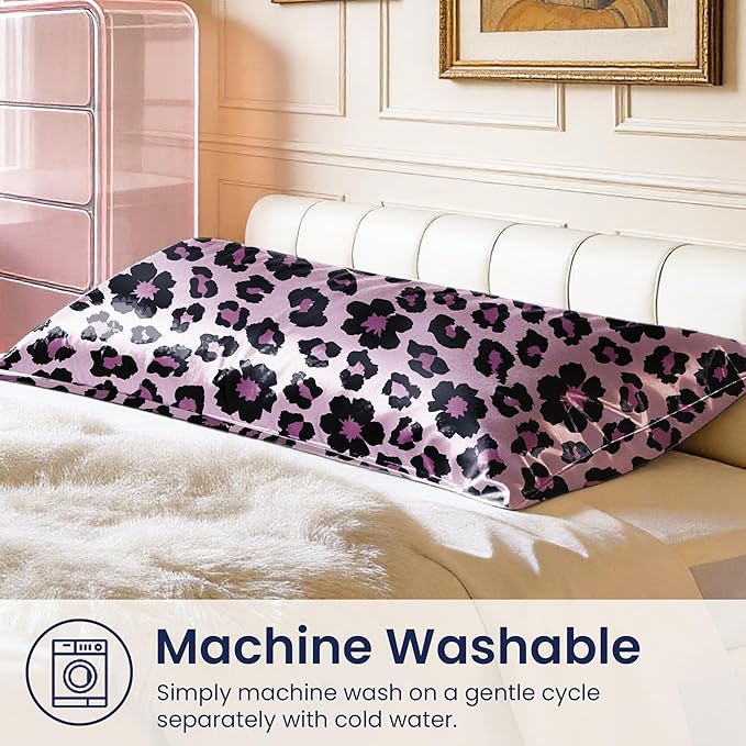 EXQ Home Satin Pillowcase for Hair and Skin - Printed Sweet Leopard Silk Body Pillowcase 20x54 inches - Body Pillow Cases with Envelope Closure, Gifts for Women Men