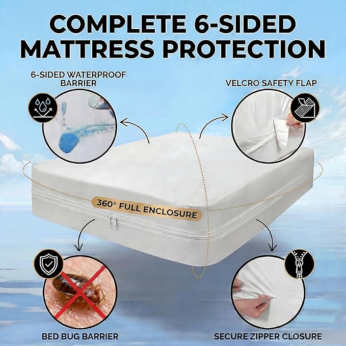 MATTSHIELD Ultimate 3-Piece Kit - Bed Bug-Proof Mattress Cover Calif King 100% Cotton Top + 2 Queen Pillow Protectors with Zipper - 6 Sided Waterproof Encasement, Total Defense Kit