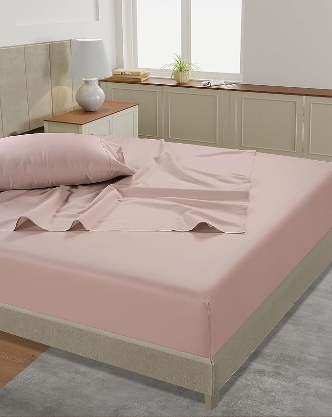 LANE LINEN Queen Sheet Sets – Natural 100% Cotton 450 Thread Count Cooling Sheets Queen, Soft Comfort for Restful Sleep, Easy Care & Machine Washable for Everyday Use, 15" Deep Pocket – Sepia Rose