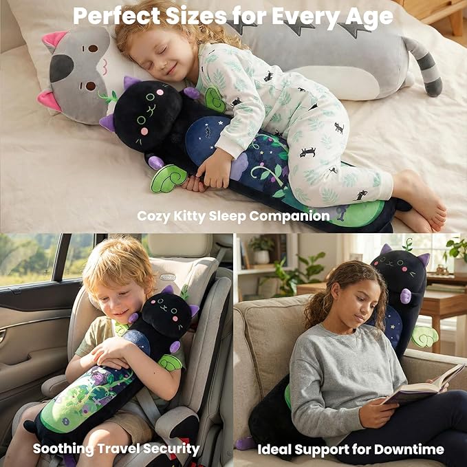 Mewaii Long Cat Plush 5 Sizes, 120% Extra Filling Giant Plushness Kids Body Pillow, Kawaii Cute Black Cat Stuffed Animals Plushies, Big Long Body Pillow Black Cat Plush Gift for Girls 36”