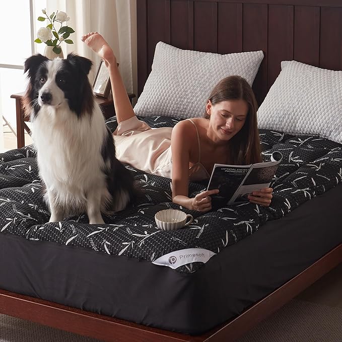 PRIMESOFT 100% Waterproof Twin XL Size Mattress Topper, Thick Pillow Top Mattress Pad，Up to 22 Inch Deep Pocket, Soft Breathable Mattress Pad for Back Pain，Protector Cover (Black)