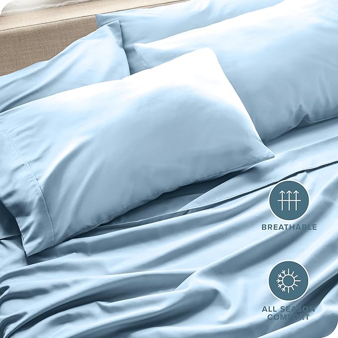 Bare Home Microfiber Bulk Pillow Cases - Standard/Queen Size Set of 4 - Cooling Pillowcases - Double Brushed - Light Blue Pillowcases 4 Pack - Easy Care (Standard - 4 Pack, Light Blue)