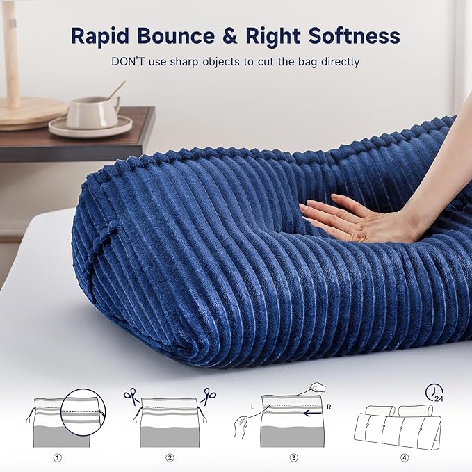 Z-hom Large Wedge Pillow Headboard, Full Triangular Headboard Pillow, Reading Pillow Bed with a Roll Pillow for Bed Sitting Up Sleeping, Backrest Cushion Headboard Gap Pillow for Back,Blue