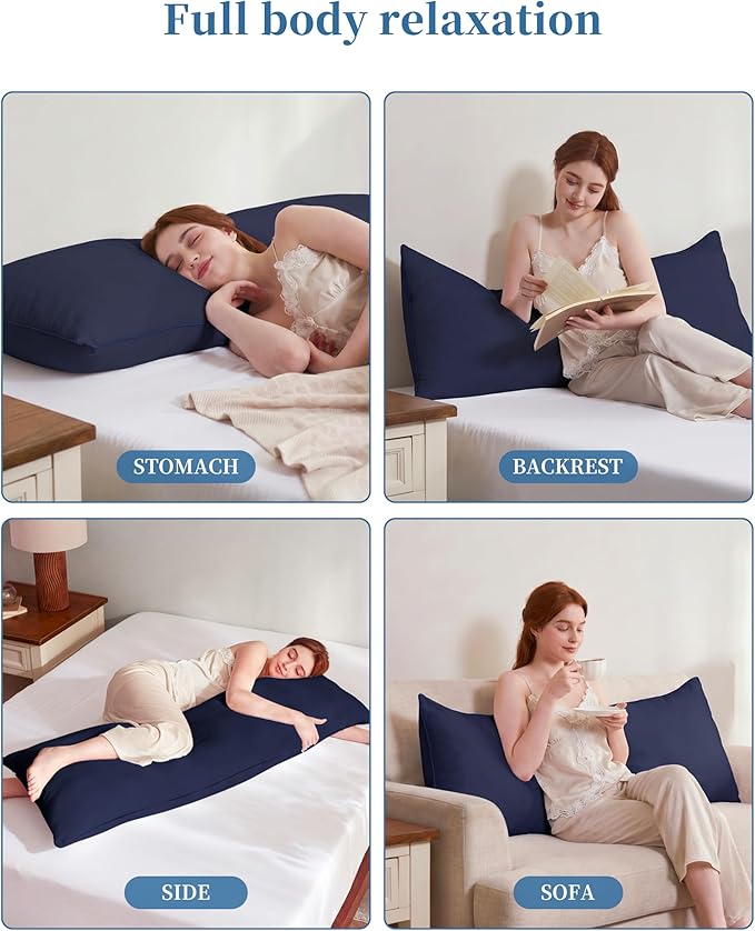 YZ HOME Memory Foam Body Pillow Insert - Full Body Pillow for Adults - Soft Large Long Bed Pillow for Side Sleeper (Navy, 20 Inchx54 Inch)