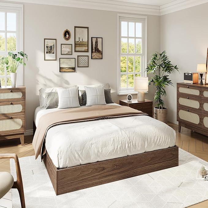 IDEALHOUSE Platform Bed Frame Twin Size,Wooden Slat Support,No Box Spring Needed, Easy Assembly, Walnut
