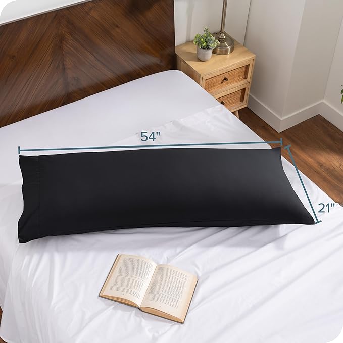 Bare Home Microfiber Body Pillow Cover - Ultra Soft & Cooling - Double Brushed - Envelope Closure - Easy Care (20''x54'' Body Pillow Cover, Black)