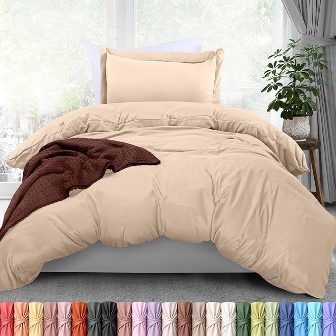 Utopia Bedding Duvet Cover Twin Size - 2 Piece with Zipper Closure - 1 Comforter Cover 68X90 Inches & 1 Pillow Sham 20X26 Inches (Beige) Comforter Not Included