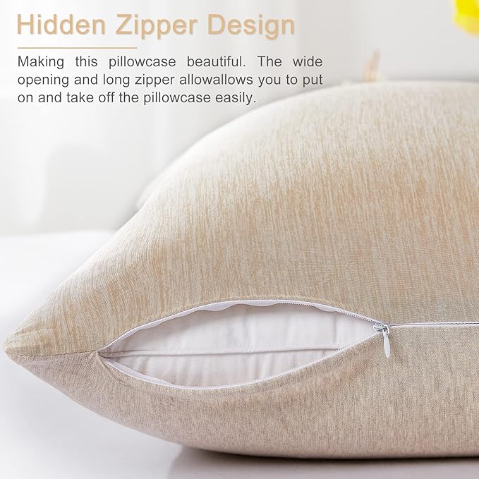 Elegear Cooling Pillow Cases for Hot Sleepers, Japanese Q-Max 0.5 Cooling Pillowcases, Both Sides[Cooling/Cotton], Breathable Soft Pillowcase for Hair and Skin, Set of 2-Beige (Standard (20" x 26"))