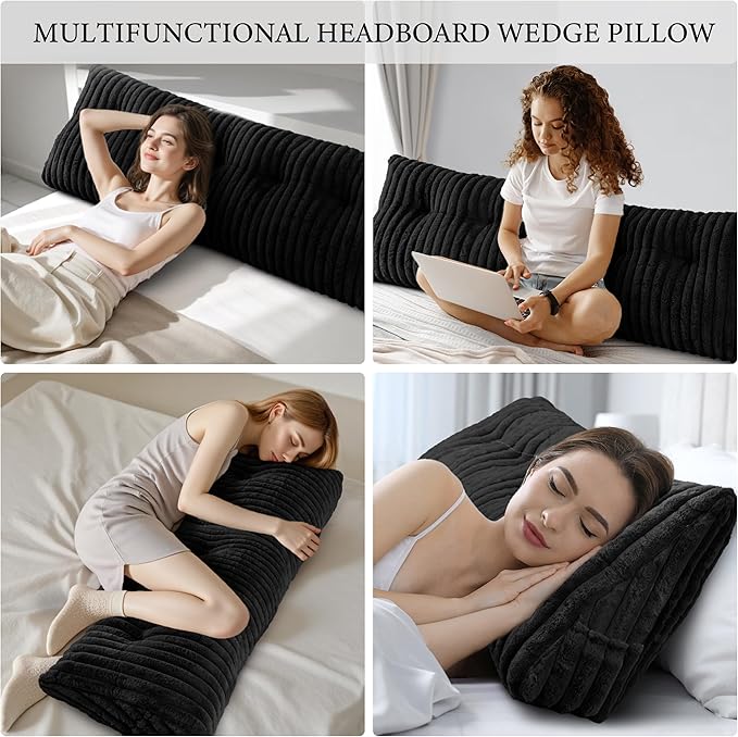 Headboard Pillow King, Triangular Wedge Pillow Headboard King, Cushion Headboards Reading Pillows, Backrest Pillows for Sitting in Bed or Working with Removable Cover, Black