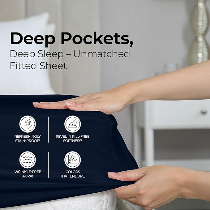 Utopia Bedding Full Fitted Sheet - Bottom Sheet - Deep Pocket - Soft Microfiber - Shrinkage and Fade Resistant - Easy Care -1 Fitted Sheet Only (Navy)