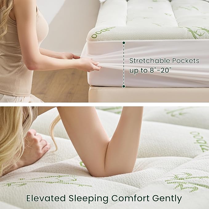 Love's cabin Twin Mattress Topper Viscose Derived from Bamboo, Thick Pillow Top Mattress Pad with Stretchable Pockets for 8"-20" Mattress, Breathable Cooling Mattress Topper for Hot Sleepers, Green