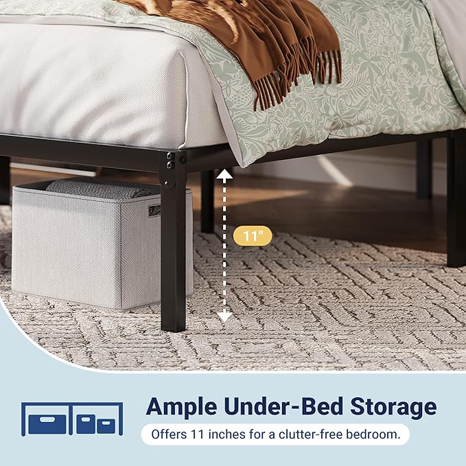 Allewie Full Size Bed Frame, 12 Inch Metal Platform Beds with Storage Space, No Box Spring Required and Easy Assembly, Black