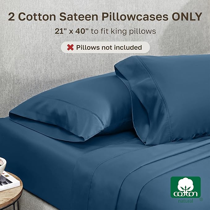 California Design Den King Size Pillowcase Set - 400 Thread Count, 100% Cotton Sateen, Set of 2 Pillow Covers, Soft and Breathable - Peacock Blue