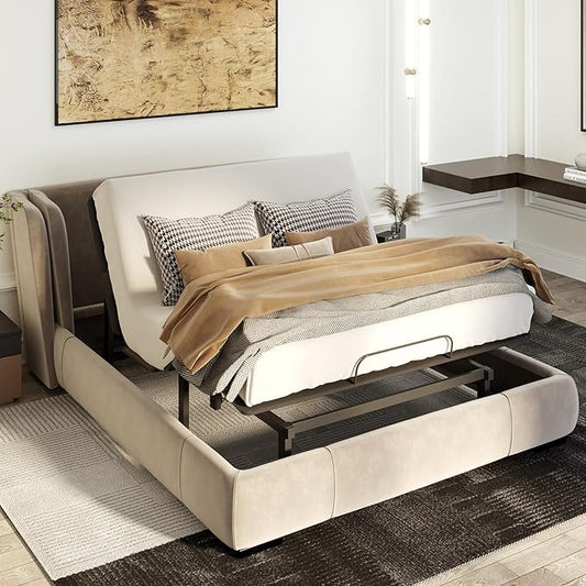 Softa Queen Adjustable Bed Frame, Head & Foot Lift, Electric Bed Base with Remote Control, Whisper Quiet Motor, Oxford Fabric Bedspread, Mattress Holder, Easy Assembly