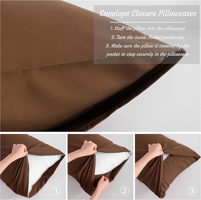 NTBAY 2 Pack Body Pillowcase, 20x54 inches, Microfiber, Brown, Wrinkle-Free, Fade-Resistant, Envelope Closure, Machine Washable
