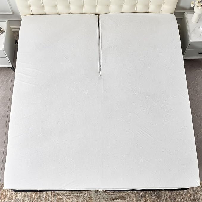 Kingnex Waterproof Partial Split Top Cal King Mattress Protector for Adjustable Bed with 36-39" Upper Flex Head Noiseless Soft Bamboo Viscose Terry Fitted Mattress Cover