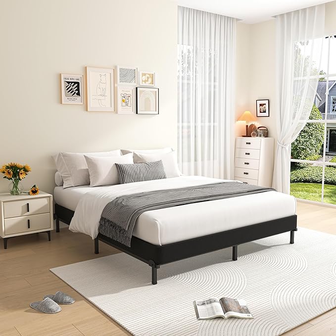 MAF 5 Inch Box Spring for Queen Bed Low Profile Queen Box Spring, Queen Size Bed Base 3500 lbs Black Heavy Duty Metal Mattress Foundation with BoxSpring Cover, No Squeaky, Easy Assembly