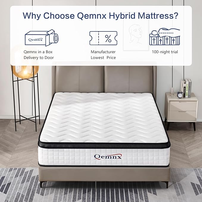 12 Inch Full Hybrid Mattress, Memory Foam and Spring Construction, with Edge Support, Motion Isolation & Pressure Relief, Breathable & Eco-Friendly, Easy Setup
