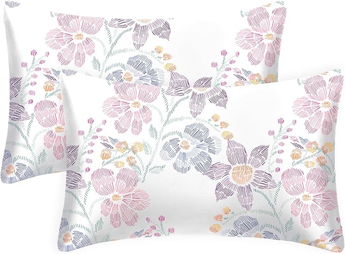 EXQ Home Satin Pillowcase for Hair and Skin Queen - Flower Silk Pillowcase 2 Pack 20x30 inches - Satin Pillow Cases Set of 2 with Envelope Closure