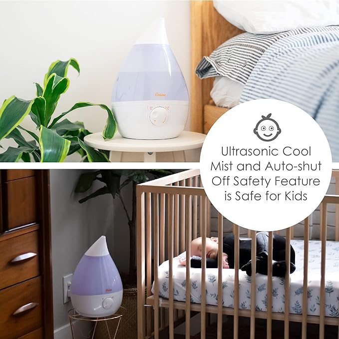 Crane Ultrasonic Cool Mist Humidifier for Bedroom, Baby Nursery, Kids Room, Plants, or Office, Large 1 Gallon Tank, Filter Optional, White