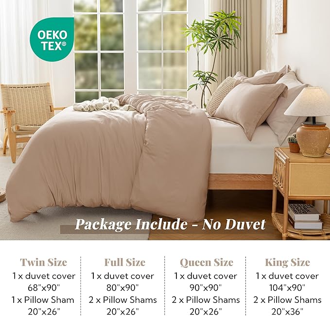 MILDLY Super Soft Duvet Cover - 100% Microfiber Polyester Rugby Tan Comforter Cover Set 3 Pieces with Zipper Closure & Corner Ties (No Comforter)