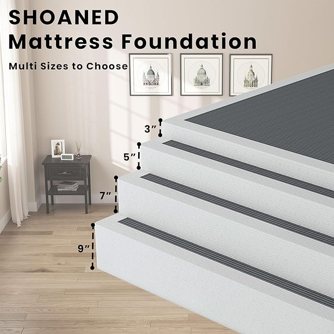 SHOANED Full Size Box Springs - 3 Inch Low Profile Mattress Foundation No Noise Heavy Duty Metal Basics Bed Base with Clean Fabric Cover, Easy Assembly