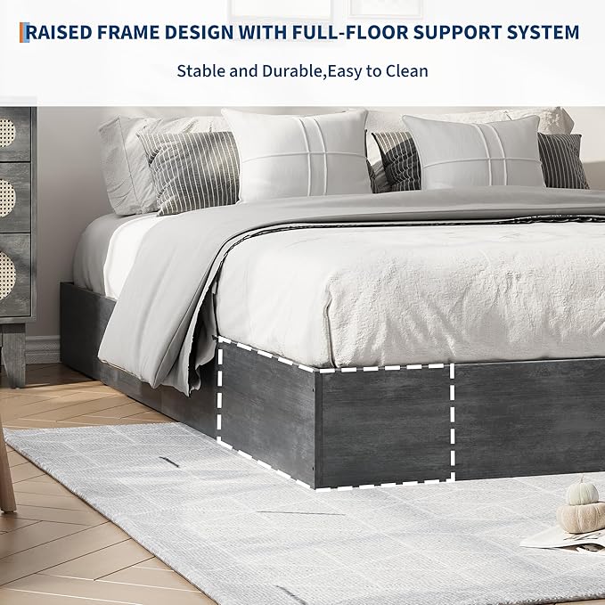 IDEALHOUSE Platform Bed Frame Queen Size,Wooden Slat Support,No Box Spring Needed, Easy Assembly