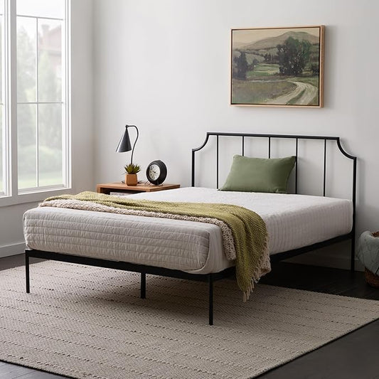 Edenbrook Sydney Platform Black Metal Bed - Vertical Bar Headboard with Scooped Accents - No Box Spring Needed - Under Bed Storage - Easy Assembly - Contemporary Iron Frame - Twin Size