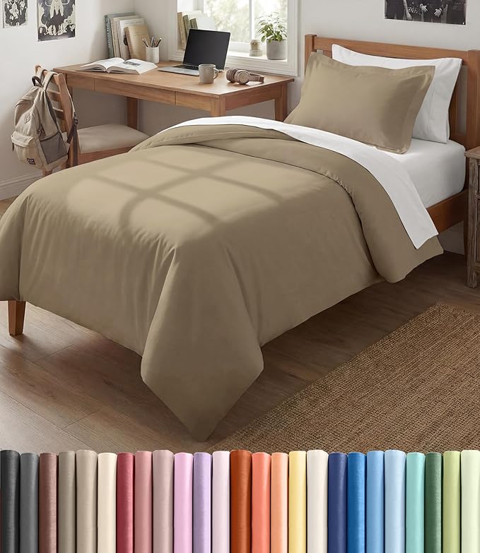 Duvet Cover Twin/Twin XL Size Set - Extra Soft Twin/Twin XL Duvet Cover 68" x 90" with 1 Pillow Sham - Hotel Luxury, Easy Care, Fade Free w/ Zipper Closures & Ties - Comfy, Cozy & Breathable (Beige)