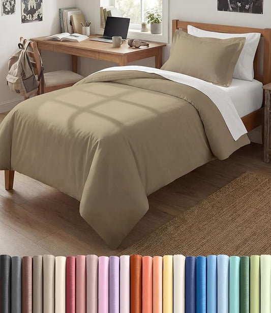 Duvet Cover Twin/Twin XL Size Set - Extra Soft Twin/Twin XL Duvet Cover 68" x 90" with 1 Pillow Sham - Hotel Luxury, Easy Care, Fade Free w/ Zipper Closures & Ties - Comfy, Cozy & Breathable (Beige)