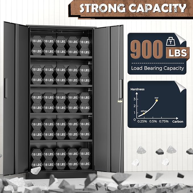 INTERGREAT Metal Lockable Storage Cabinet, 72” Storage Cabinet with 2 Doors and 4 Adjustable Shelves for Office, Home, Garage, Pantry (Assembly Required, Black)