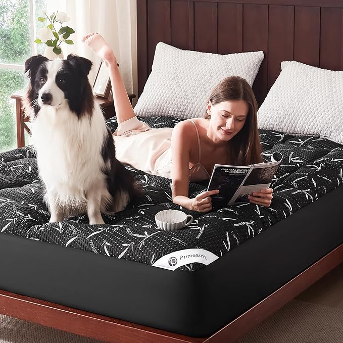 PRIMESOFT 100% WaterprooTwin Size Mattress Topper, Thick Pillow Top Mattress Pad，Up to 21 Inch Deep Pocket, Soft Breathable Mattress Pad for Back Pain, Protector Cover(Black)