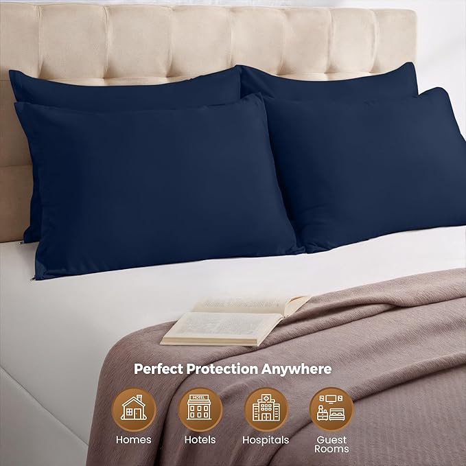 Utopia Bedding Zippered Pillowcases - Pack of 4 - Soft Brushed Microfiber Fabric - Wrinkle, Shrinkage and Fade Resistant Pillow Covers (Queen, Navy)
