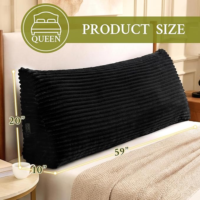 Headboard Pillow Queen, Headboard Wedge Pillow, Back Rest Pillows for Sitting, Reading, Working, Triangle Pillow with Removable Cover, Daybed Pillows for Bed Dorm Sofa, Black