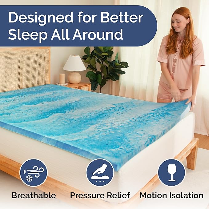 3 Inch Memory Foam Mattress Topper Queen Size - Super Soft Gel Infused Bed Topper - Plush Ventilated Mattress Pad for Pressure Relief & Pain-Free Sleep - CertiPUR-US & Oeko-TEX Certified Foam