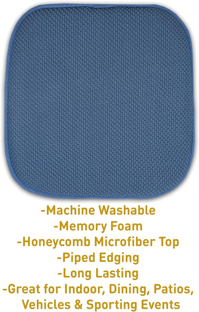 Sweet Home Collection Memory Foam Chair Cushion Honeycomb Pattern Solid Color Slip Non Skid Rubber Back Ultimate Comfort and Softness Rounded Square 16" x 16" Seat Cover, 12 Pack, Blue