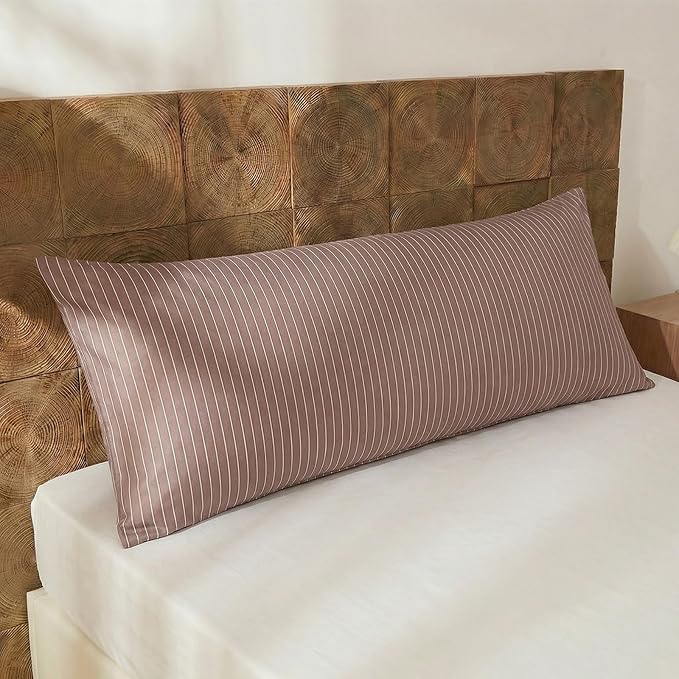 Merryword Striped Body Pillow Cover 20x54inches, 100% Cotton Long Pillowcase, Brown Striped Pillowcase, Soft Breathable Pinstripe Pillowcase, 1-Piece