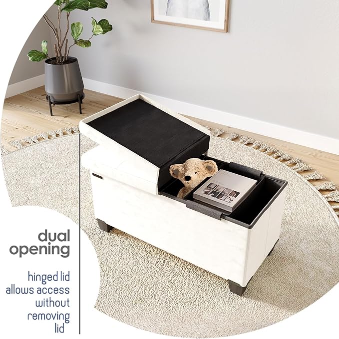 Storage Ottoman Bench with Bins, 30-in Storage Bench for Bedroom End of Bed, Folding Foot Rest Ottoman for Living Room Max 660lbs, Velvet Ottomans, Cream