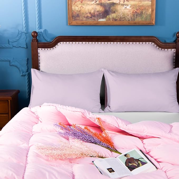 NTBAY Egyptian Cotton Queen Pillowcases - Set of 2, 500 Thread Count Cotton Pillowcases - Soft and Breathable Envelope Closure Pillow Cases - 20x30 Pillow Covers for Bed, Light Purple