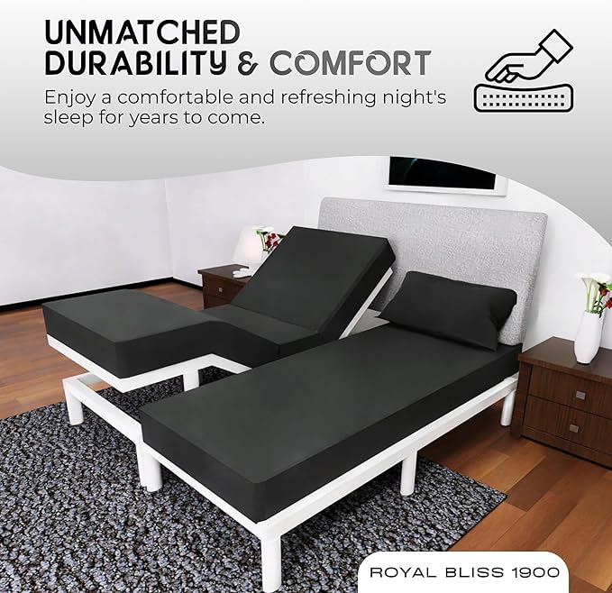 Split Queen Sheets - 5 Pcs Set of Sheets for Adjustable Bed - Soft, Wrinkle-Resistant (Black)