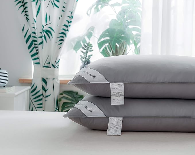 Goose Down & Feather Pillows Soft Insert for Side and Back Sleepers Grey Color,100% Soft Cotton Standard 20x26in