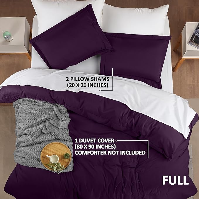 Utopia Bedding Duvet Cover Full Size - 3 Piece with Zipper Closure - 1 Comforter Cover 80X90 Inches & 2 Pillow Shams 20X26 Inches (Purple) Comforter Not Included