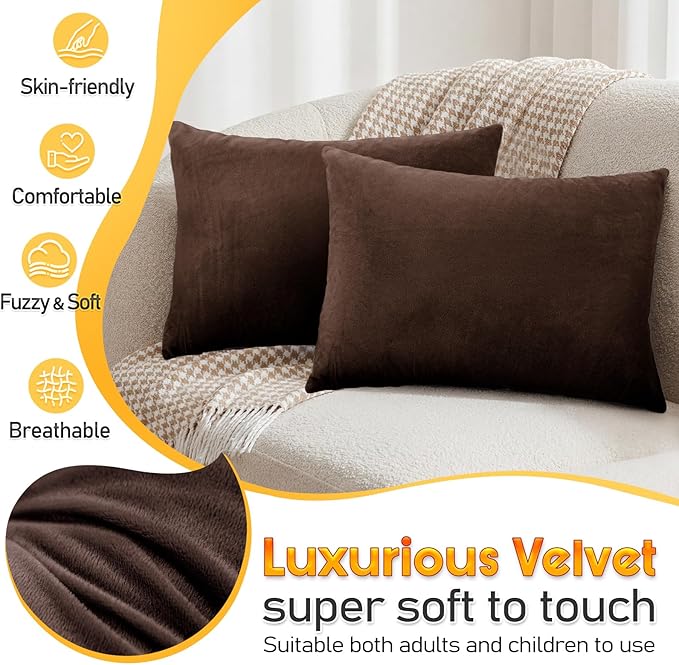 1 MIDDLE ONE 2 Pack Small Pillow, 16 X 12 Inches, Memory Foam Mini Pillow for Travel, Camping, Sleeping, Nap and Neck, Knee, Lumbar Support, Tiny Cushion for Pet, Dogs (Brown)