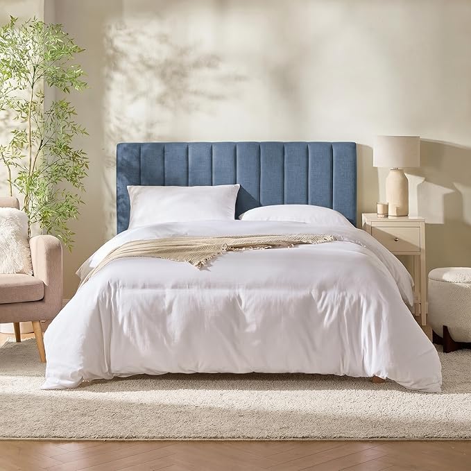 Upholstered King Headboard - Easy Assemble Channel Stitched Headboard King Size Bed - Wall Mounted Headboards with 3D Soundproof Wall Panels Peel & Stick Floating Headboards, Slate Blue