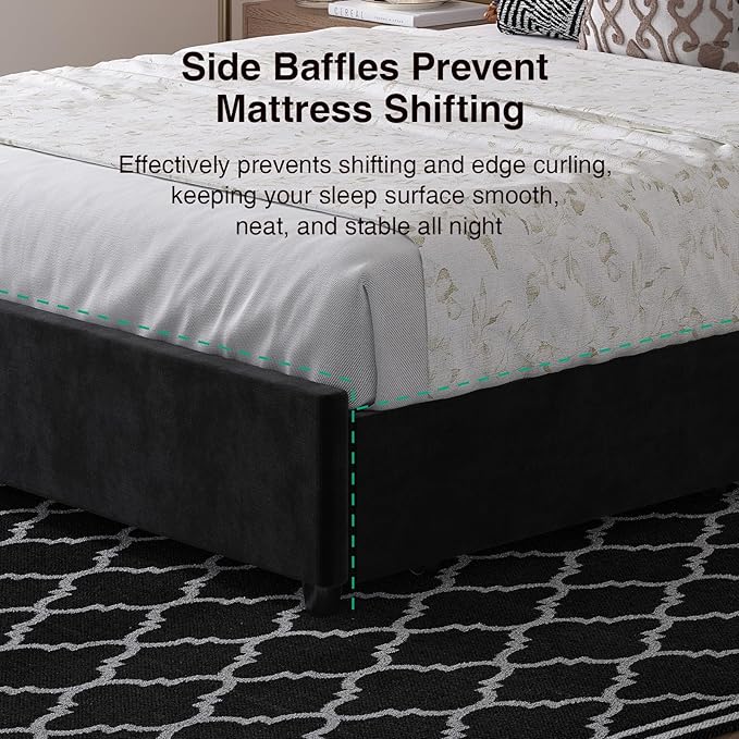 Novilla Full Size Bed Frame with Headboard, Full Size Bed Frame with Drawers, Full Bed Frame with LED Lights, Charging Station and Adjustable Headboard, No Box Spring Needed, Black Velvet