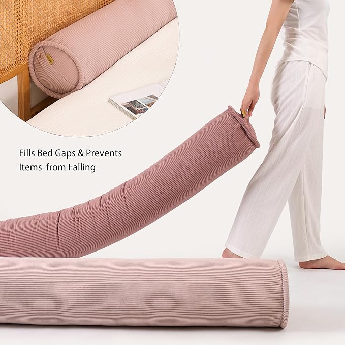 Corduroy Body Pillow,Large Round Bolster Roll Pillow for Side Sleepers, Tube-Style Hugging Body Pillow for Bed & Sofa, Removable Washable Cover,39 x 7.87 Inches,Pink