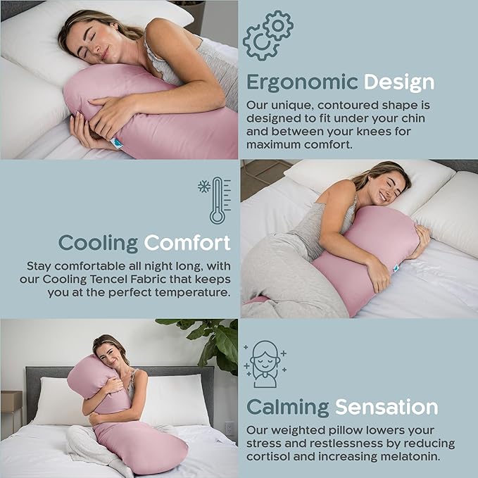 SleepCloud Weighted Body Pillow 8lbs - Weighted Pillow for Deeper Sleep (48" x 14") - Cooling Body Pillows for Adults, Side Sleeper Body Pillows with Cover (X-Large/Blossom)