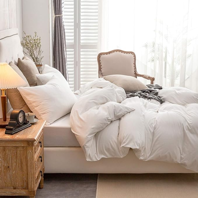 PURE ERA Jersey Knit Duvet Cover Set 100% T-Shirt Cotton Super Soft Comfy 3pc Bedding Set with Zipper (Solid Off White, Oversized King)